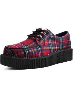 Red Tartan Fabric Creepers for Women & Men - Stylish Anarchic Footwear